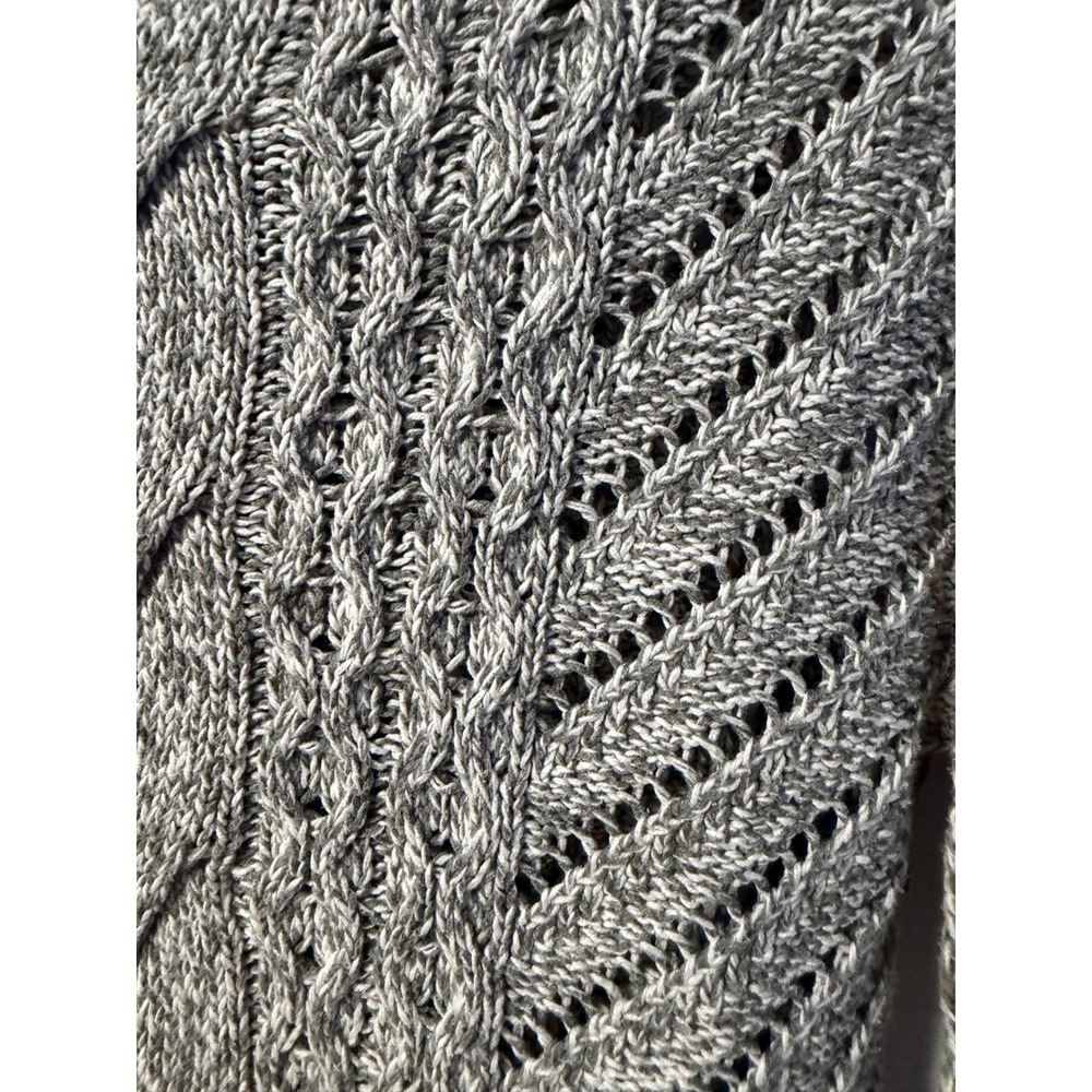 Express Sweater Womens XS Grey Cable Knit Pointelle Pullover - Picture 3 of 7